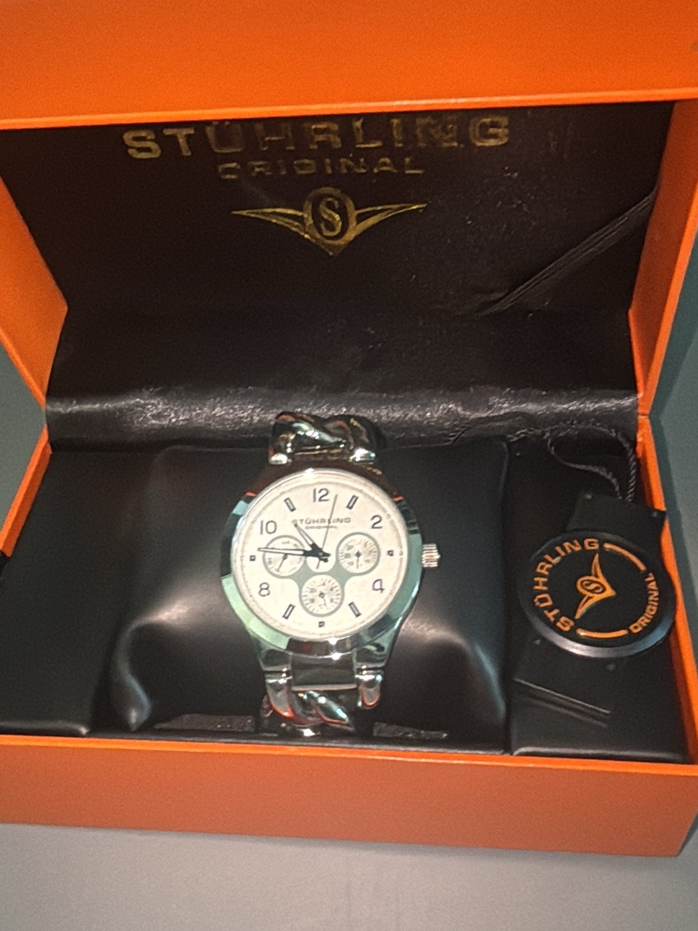 Stührling Silver Chain-Link Bracelet Watch